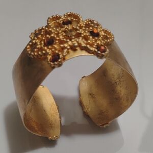 Statement Whimsical Cuff with Floral Design and Rhinestones